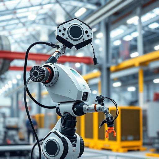 Ein Bild eines fortschrittlichen Roboters, der in einer Fertigungsanlage arbeitet