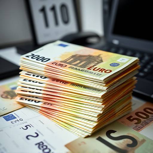 Ein Stapel von Euro-Banknoten auf einem Schreibtisch.