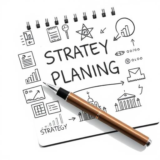 Illustration einer Strategieplanung mit Notizbuch und Stift, die Ideen visualisiert