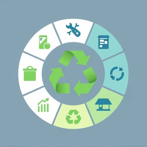 Infografik, die die Prinzipien der Kreislaufwirtschaft mit Icons f&uuml;r Recycling, Wiederverwendung und Reparatur darstellt.